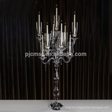 Candelabros de cristal altos de la venta caliente 9 brazos soporte cristalino del candelero con los colgantes de lujo